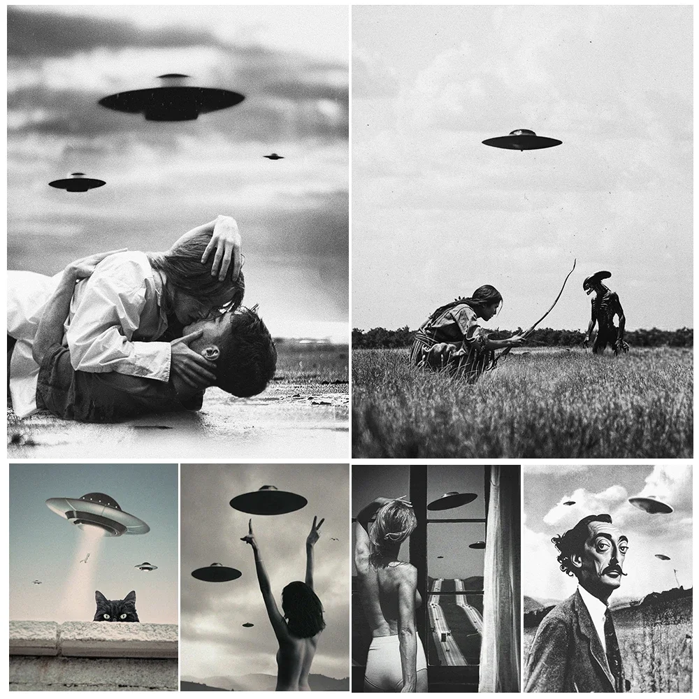 

Visit From Extraterrestrial Beings Vintage Wall Art Canvas Painting Ufo Incident Fantasy Photography Art Poster Print Home Decor