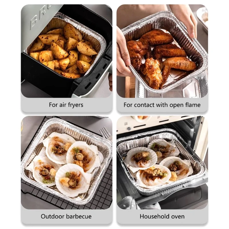 Bandejas reutilizables papel aluminio para horno, revestimientos para freidoras aire cuadrados apilables, contenedores alimentos, suministros cocina, 20 piezas