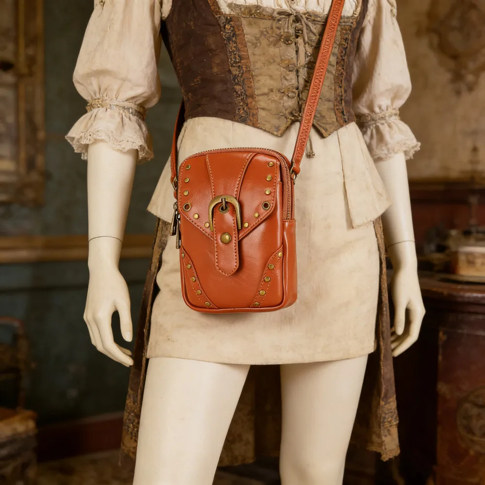 

women's bag punk motorcycle bag PU leather ladies Shoulder Bags messenger bag leisure phone bag wallet card holder A1