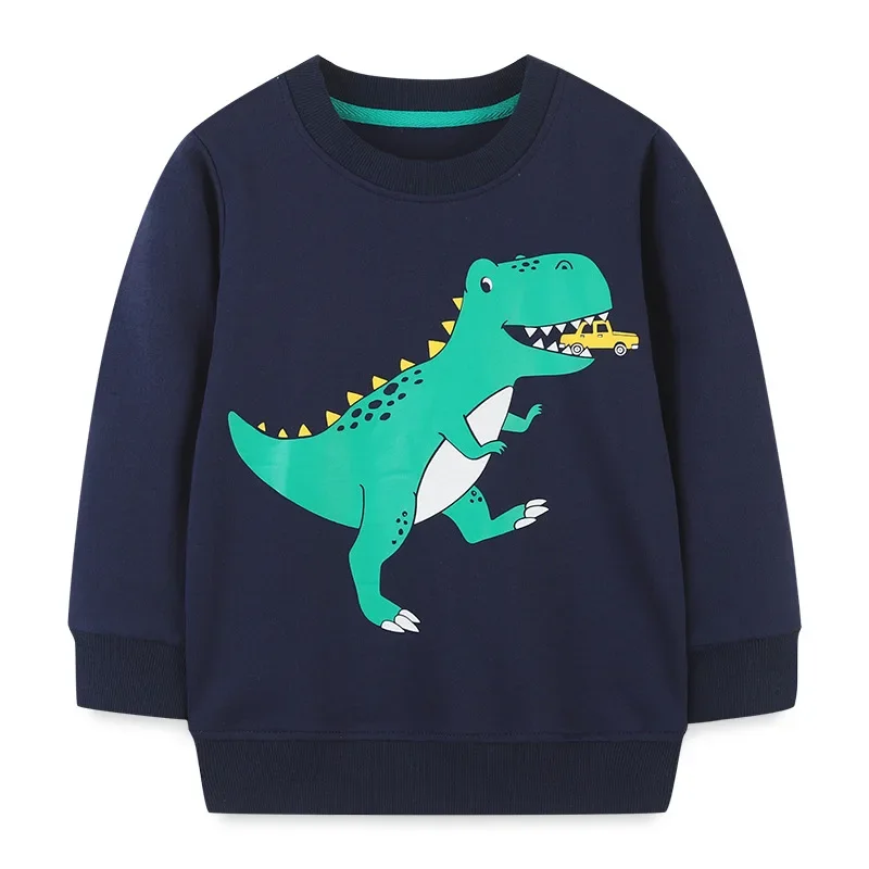 Boys Pullover Tops 100% Cotton Sweatshirts Cartoon Dinosaur Print Hoodies Toddler Kids Crew Neck Long Sleeve Clothes