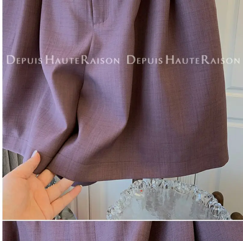 女性用伸縮性ウエストスーツショーツ、ゆったりデザイン、ニッチなハイウエストワイドレッグパンツ