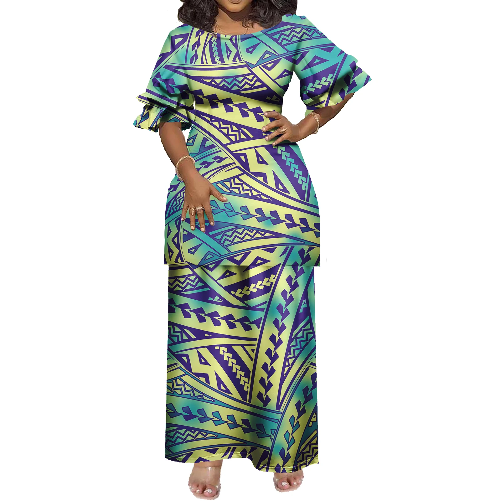 Wholesale Custom Drop Ship Summer Hawaiian Polynesian Samoan Tribal Design Loose Women Maxi Dresses Women Lady
