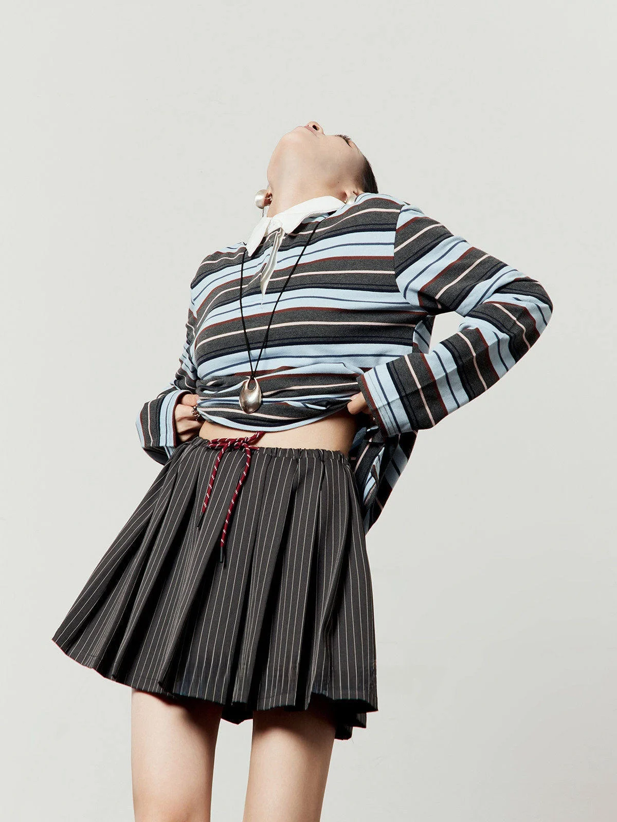 

Повседневная синяя футболка с длинным рукавом для женщин, новинка весенней коллекции, свободный крой, в полоску, от Zhou Li Wu