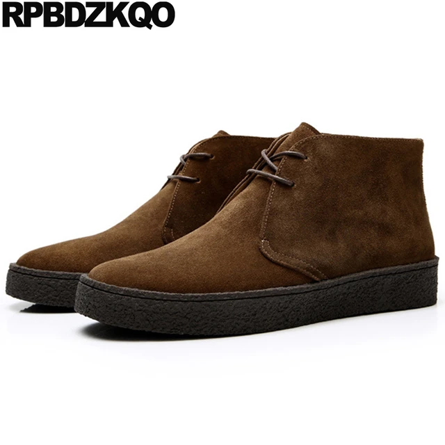 Brown Chukka Nubuck Solid Athletic High Top Sneakers Short Lace Up Skate Shoes Hip Hop Men Sport Booties Boots Flats Trainers Men s Boots AliExpress