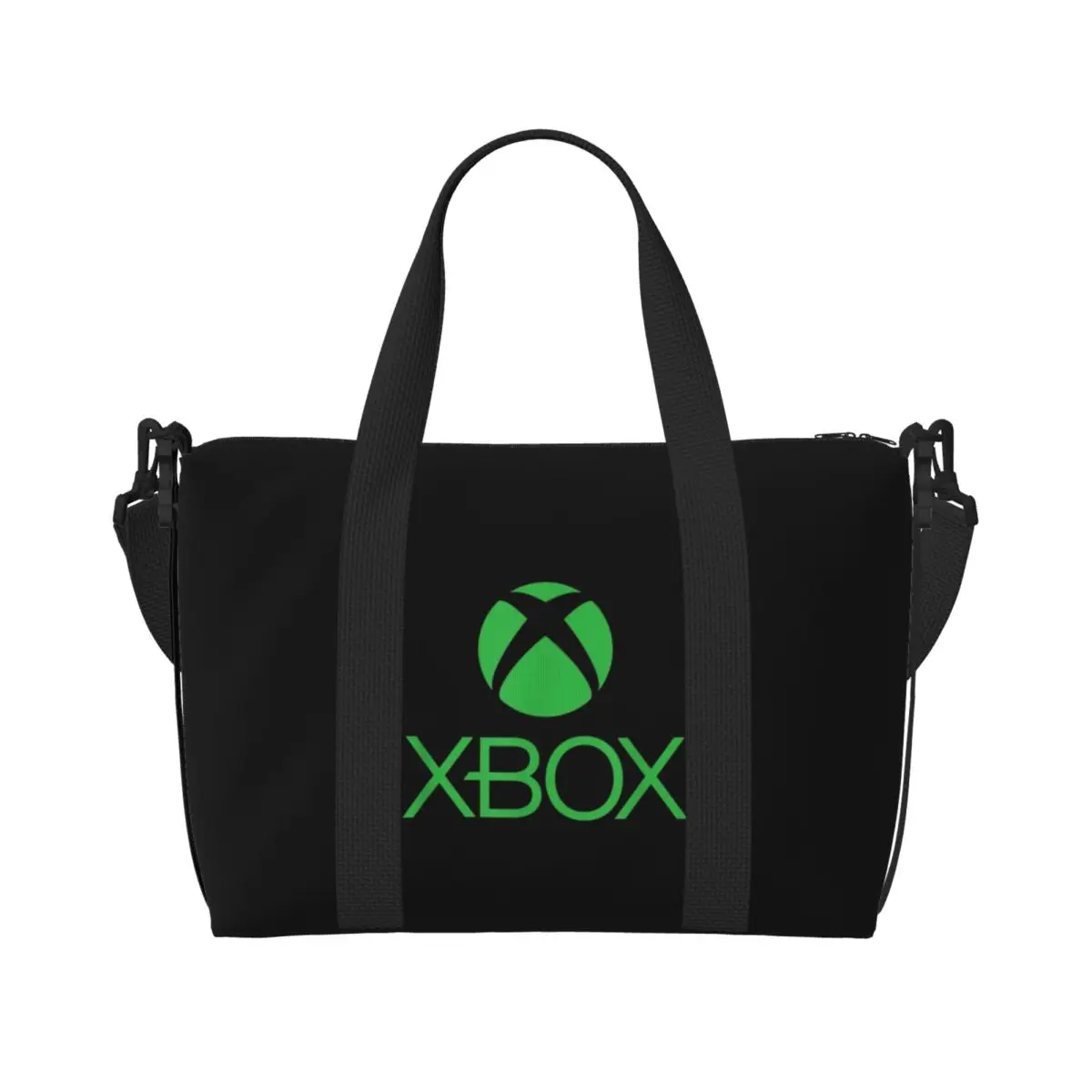 Custom Green Xbox Logo Beach Tote Bag for Women Video Game Gamer Large Compartment Gym Beach Travel Bags