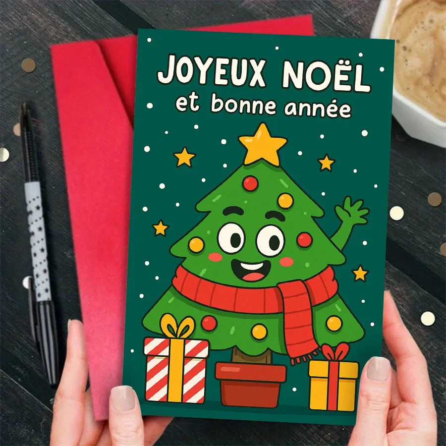 1 Christmas tree greeting card, suitable for gifting to friends, conveying New Year's greetings with tree patterns