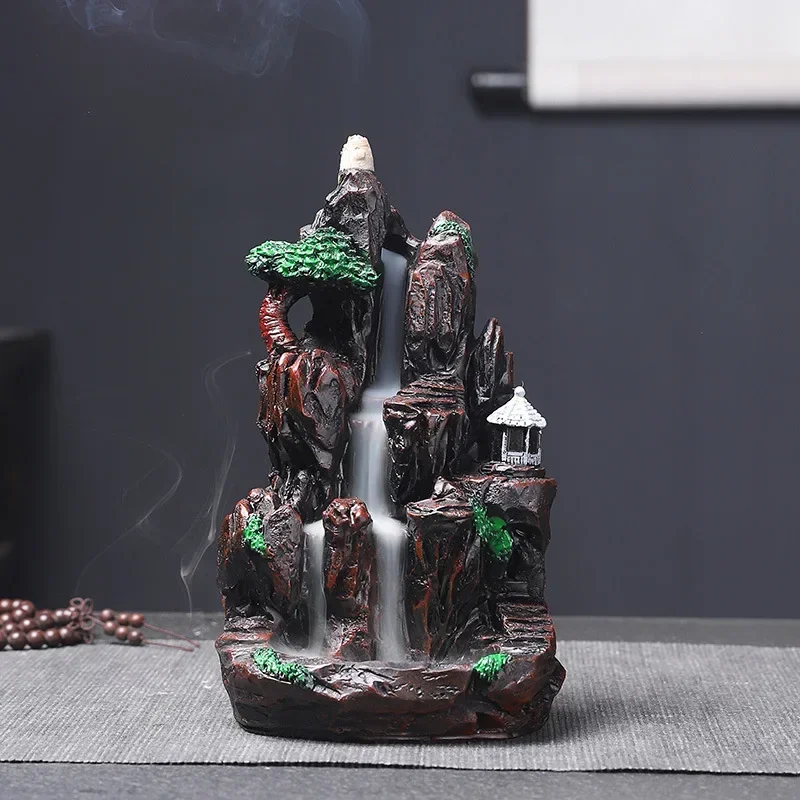 Mountains River Waterfall Incense Burner Fountain Backflow Aroma Smoke Censer Holder Office Home Unique Crafts+100 Incense Cones