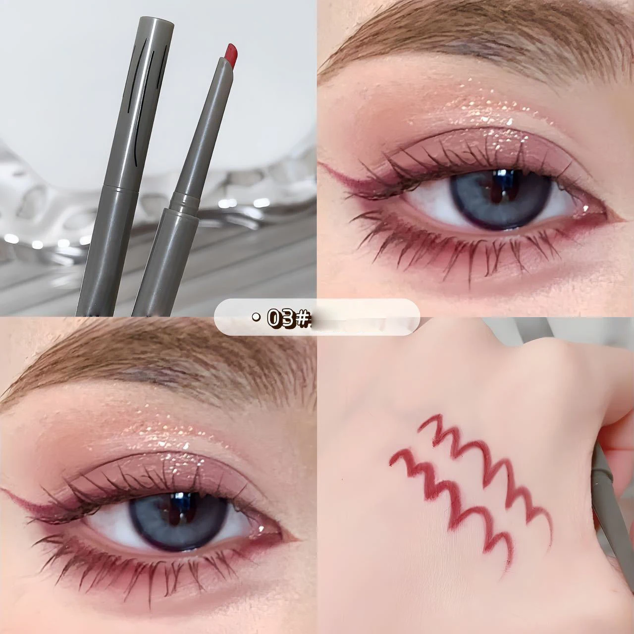 Gebogener Eyeliner-Gel-Stift, seidig, matt, schwarz, rot, wasserfest, langlebig, glatt, leicht zu färben, für Augen-Make-up, Kosmetik – Detail 11