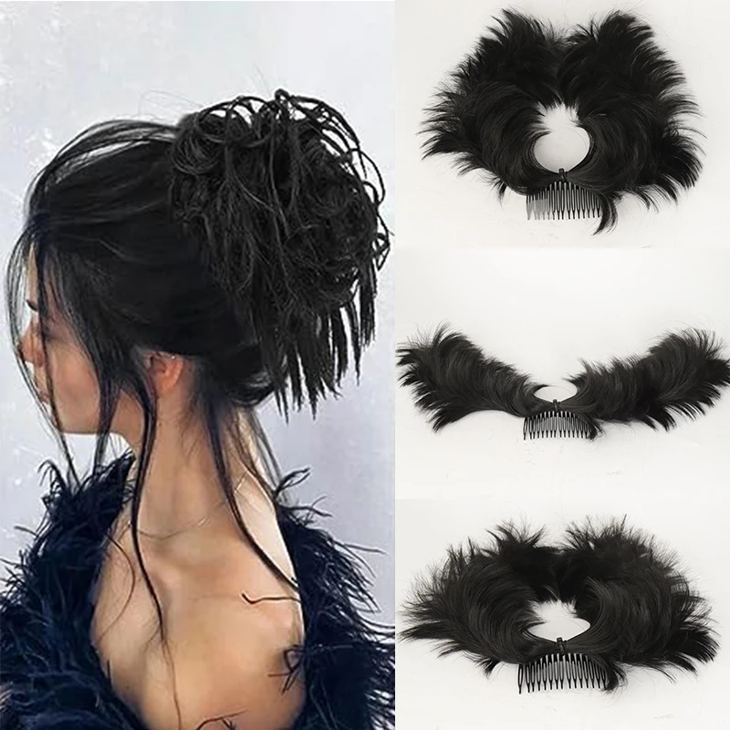 

Messy Bun Hair Piece Side Clip in Hair Bun Hairpiece for Women Short Natural Straight Adjustable Styles Easy Hair pieces