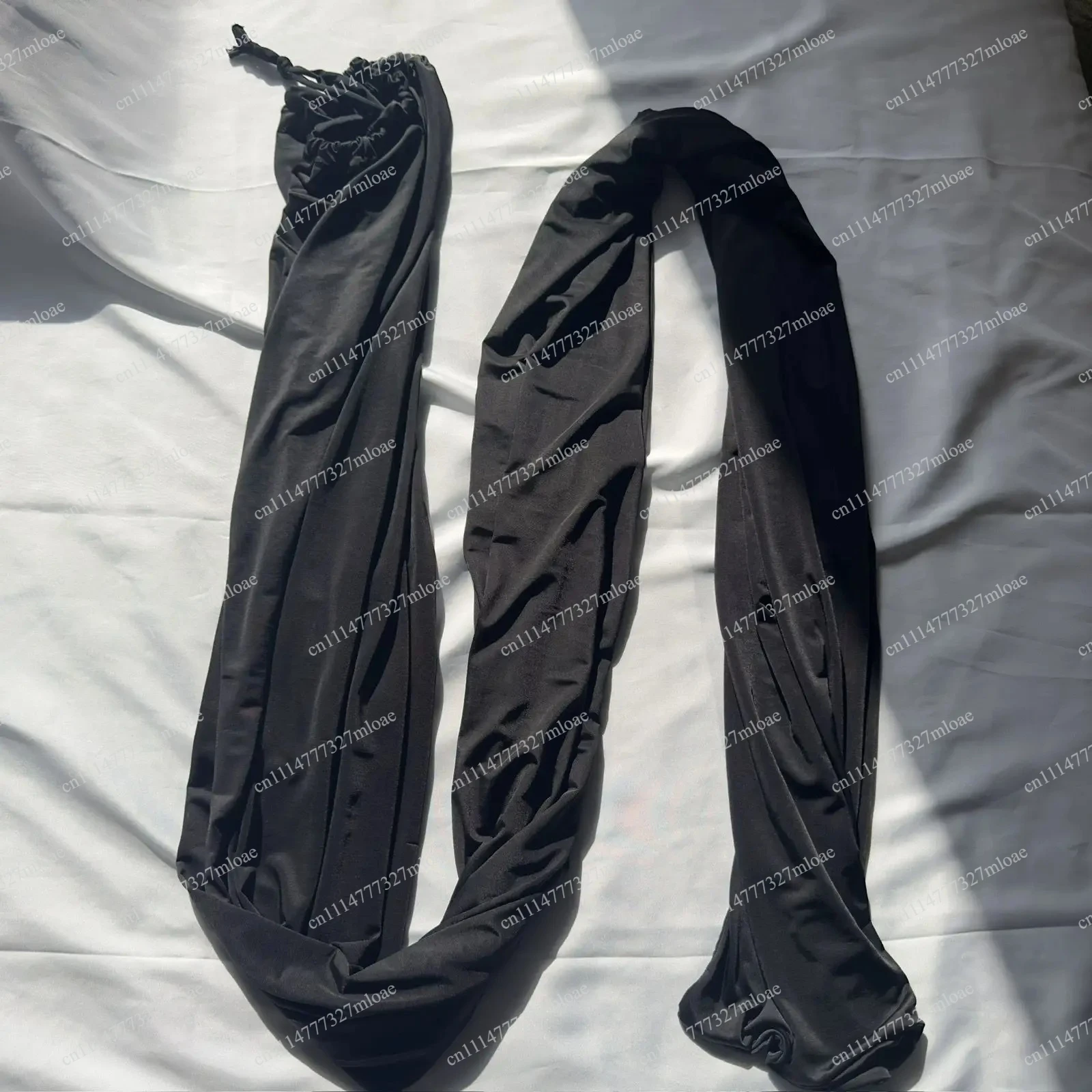 Length2m Wide0.35m Glossy Black Satin Sheer Loose Maxi Dress Ice Silk Wrap Plus Size Sexy Long Sleeping Bag