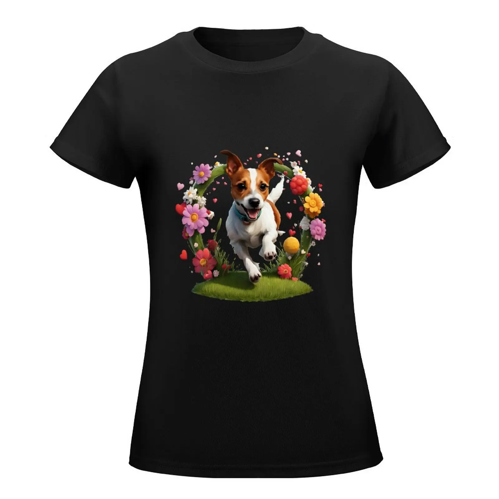 Cute playful Jack Russell Terrier T-Shirt animal print quick drying Summer Women's clothing