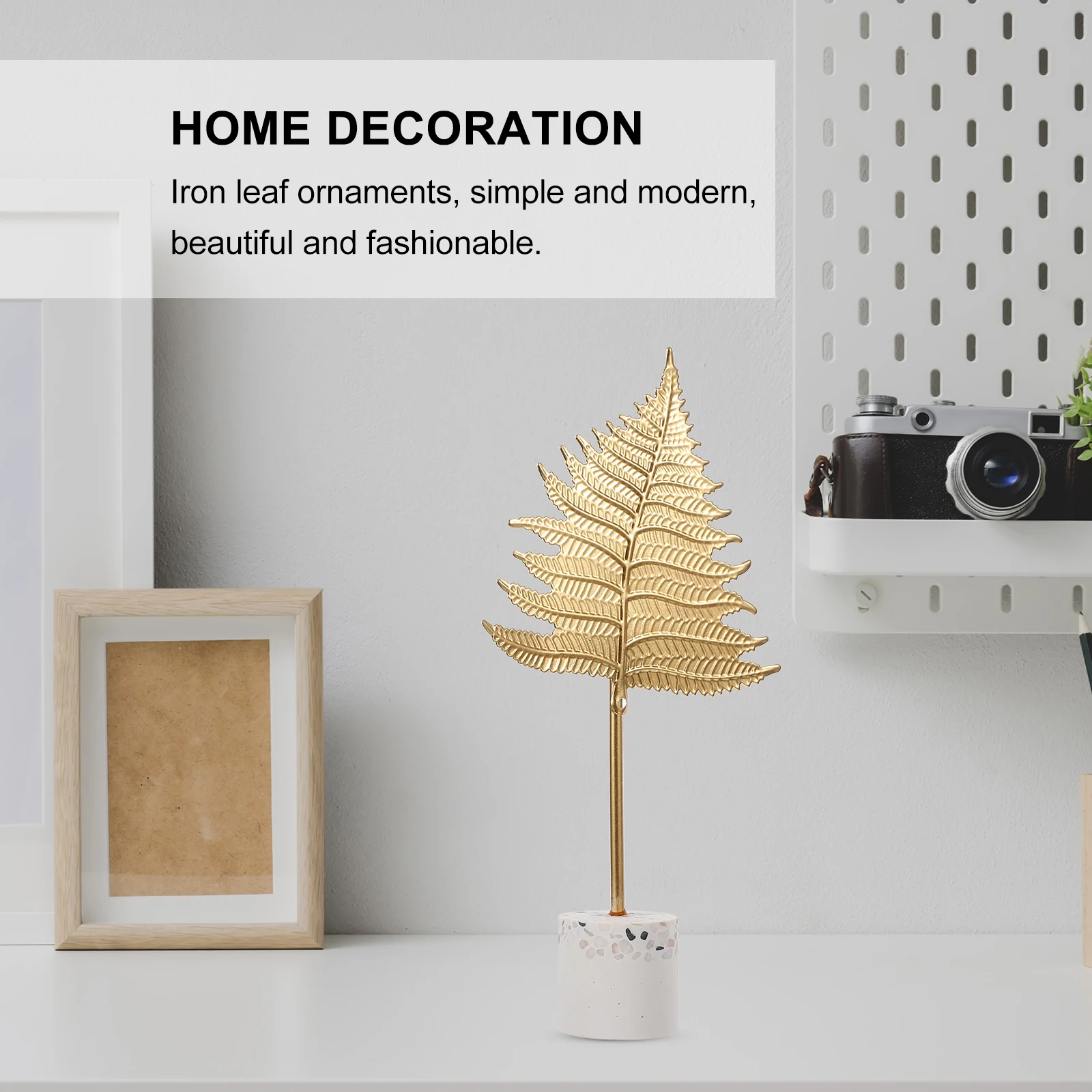

4pcs Creative Leaf Wrought Iron Desktop Ornament Home Decoration Resin Terrazzo Base Golden Artificial Leaves Non-Wilting