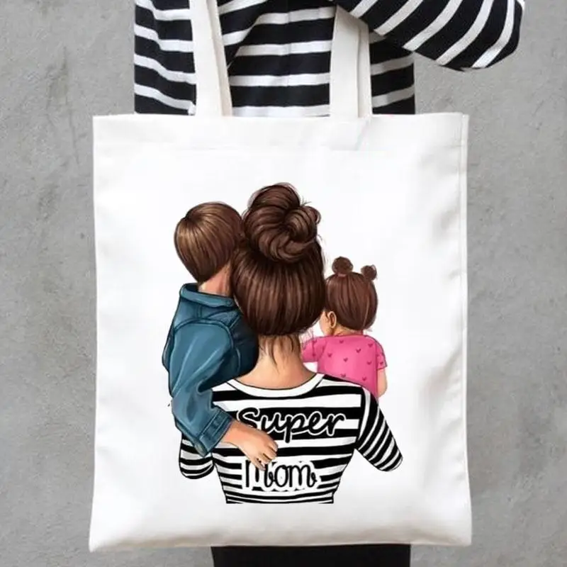 Mom Mama Mother Print Striped Son Sweet Shopper Handbags Fashion Shoulder Canvas Bags Casual Shopping Girls Women Tote Bag