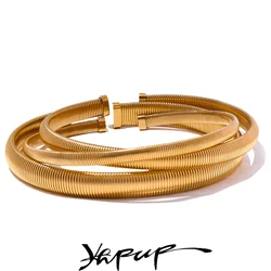Yhpup 316l Stainless Steel Thick Elastic Torques Necklace for Women Waterproof 18K PVD Plated Texture Statement Choker Jewelry