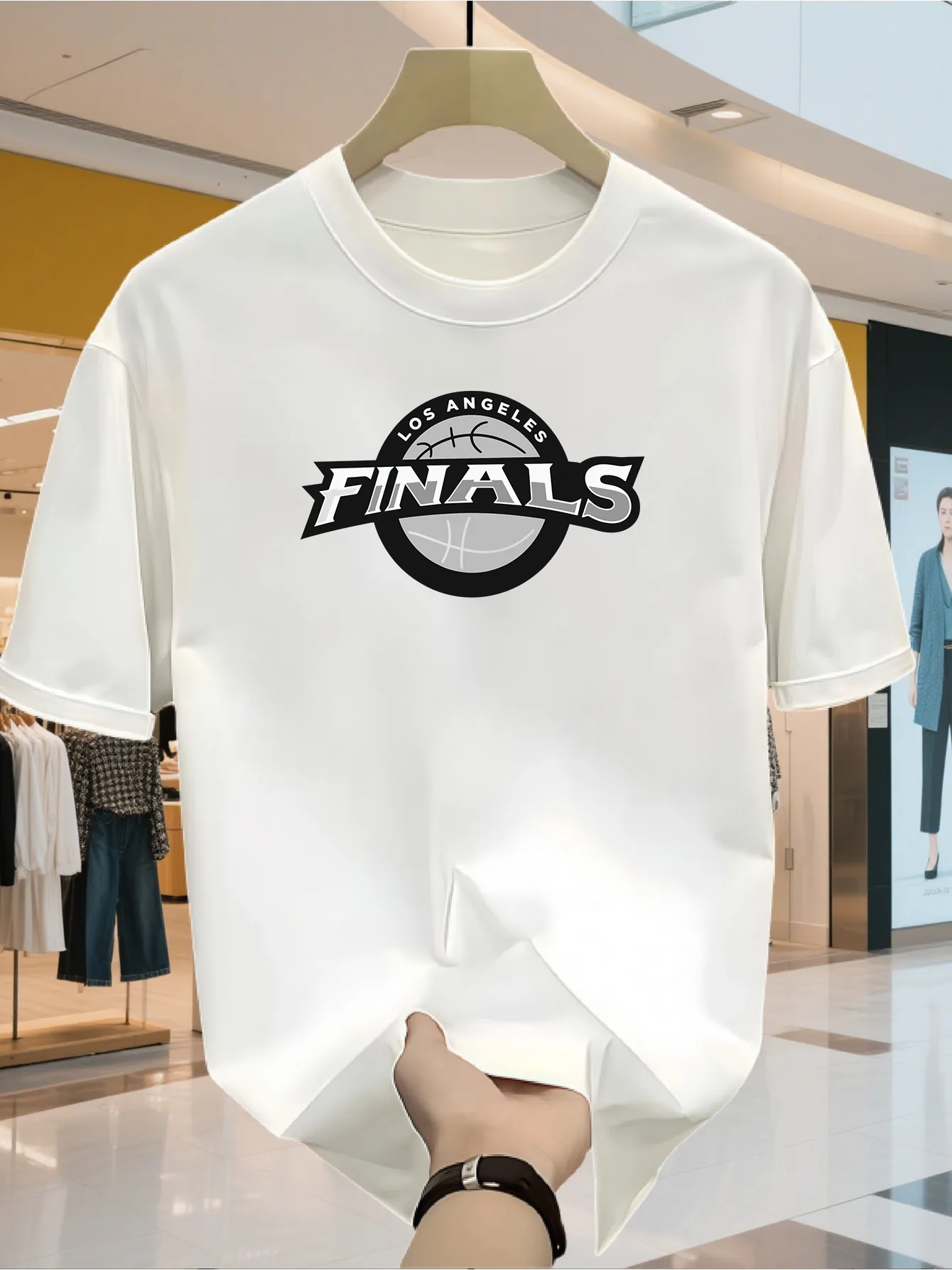 

Мужская футболка с рисунком баскетбольного финала Лос-Анджелеса — белая с черной надписью, повседневная футболка обычного кроя, машина