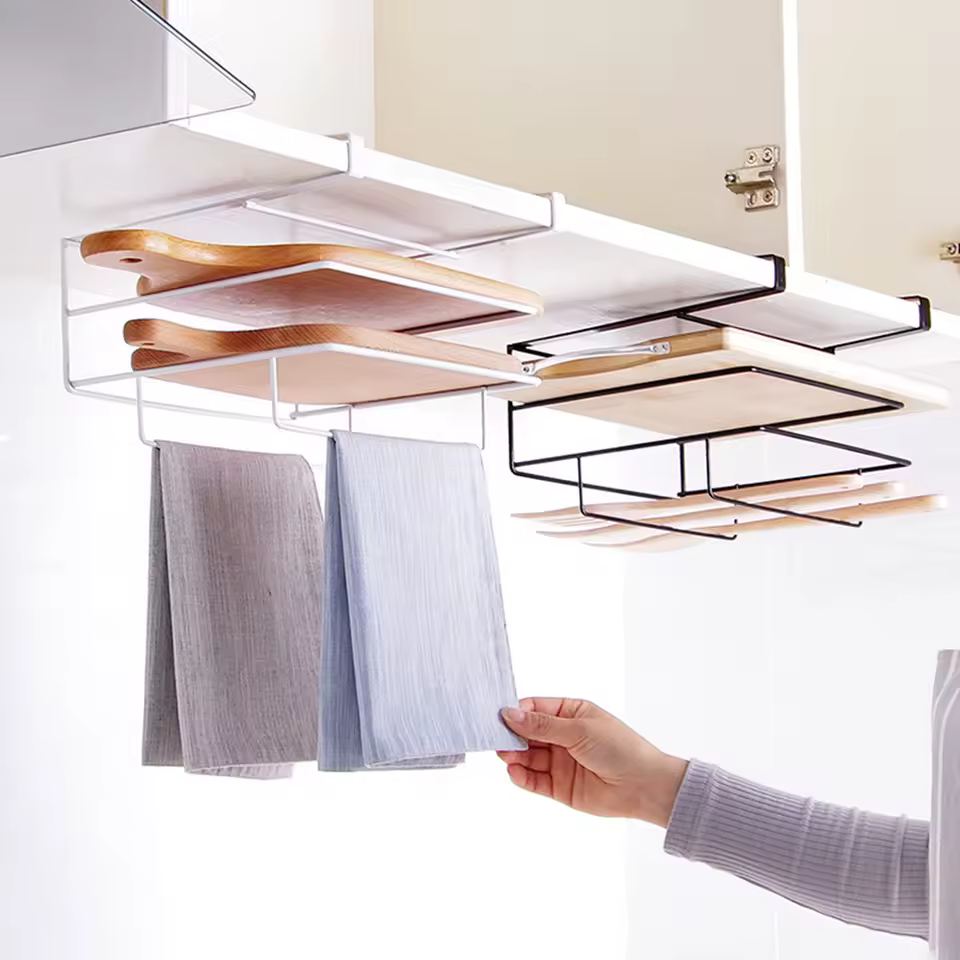 도마 주방 선반, 이중층 무천공 캐비닛 행어, 헝겊, 도마 보관 및 마감 다리미 행어