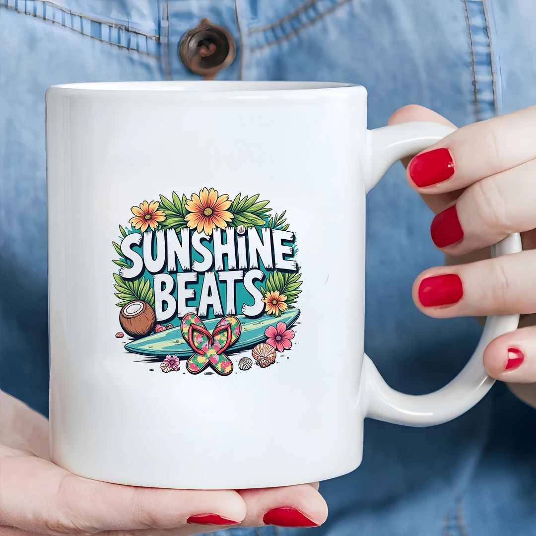 

11oz Coffee Mug + Sunny Beach Style + Kids Cold & Hot Drink Cup - Christmas Gift for Family & Office