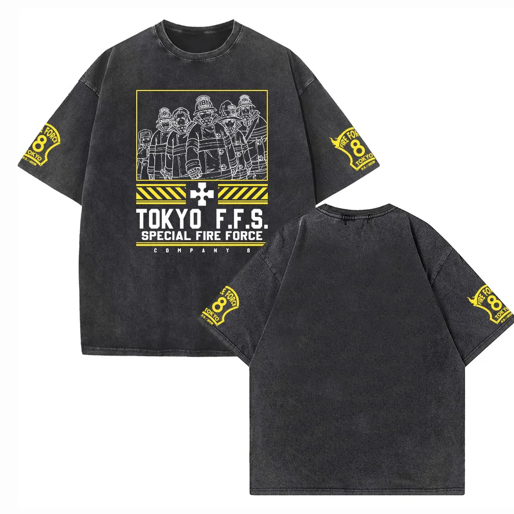 

Anime Fire Force Tokoy F.F.S. Vintage Summer 2 Sided O-Neck Short Sleeve Cotton T-Shirts