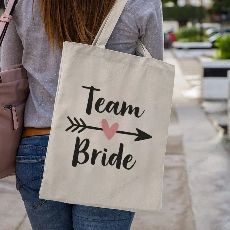 Team Bride Evjf Hen Party Wedding Party Female Harajuku Woman Bag Casual Tote Bag Shopping Handbag Pattern Printed Canvas Bag