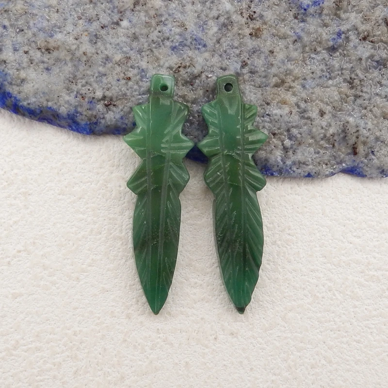 Handmade African Jade Carved Leaf Earring Bead Natural Stone Earrings Accessories For Women 43x14x4mm 6g