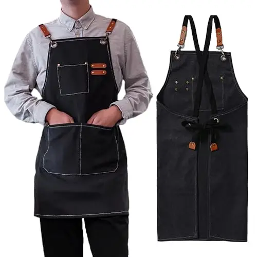 

Kitchen Apron Unisex Adjustable Cooking Apron Household Solid Color Chef Waiter Barbecue Hairdresser Adult Pocket Apron