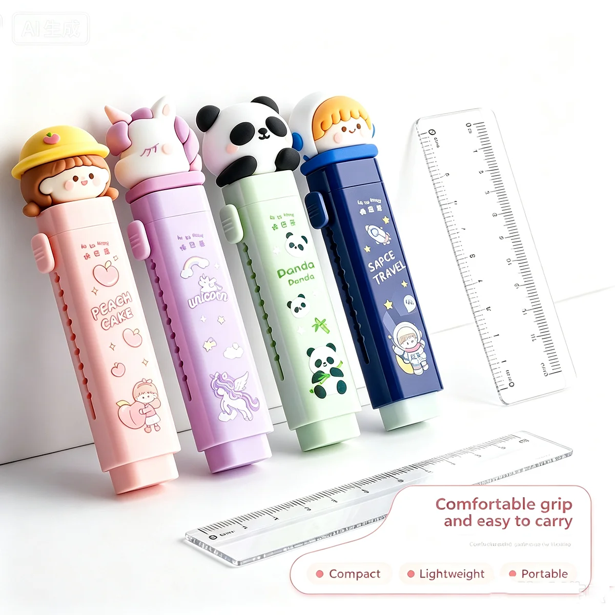4-teiliges Pastell-Macaron 3D Push-Pull-Radiergummi-Set, nachfüllbar, schmierfrei, für Bürokorrekturen, tägliches Schreiben und Zeichnen