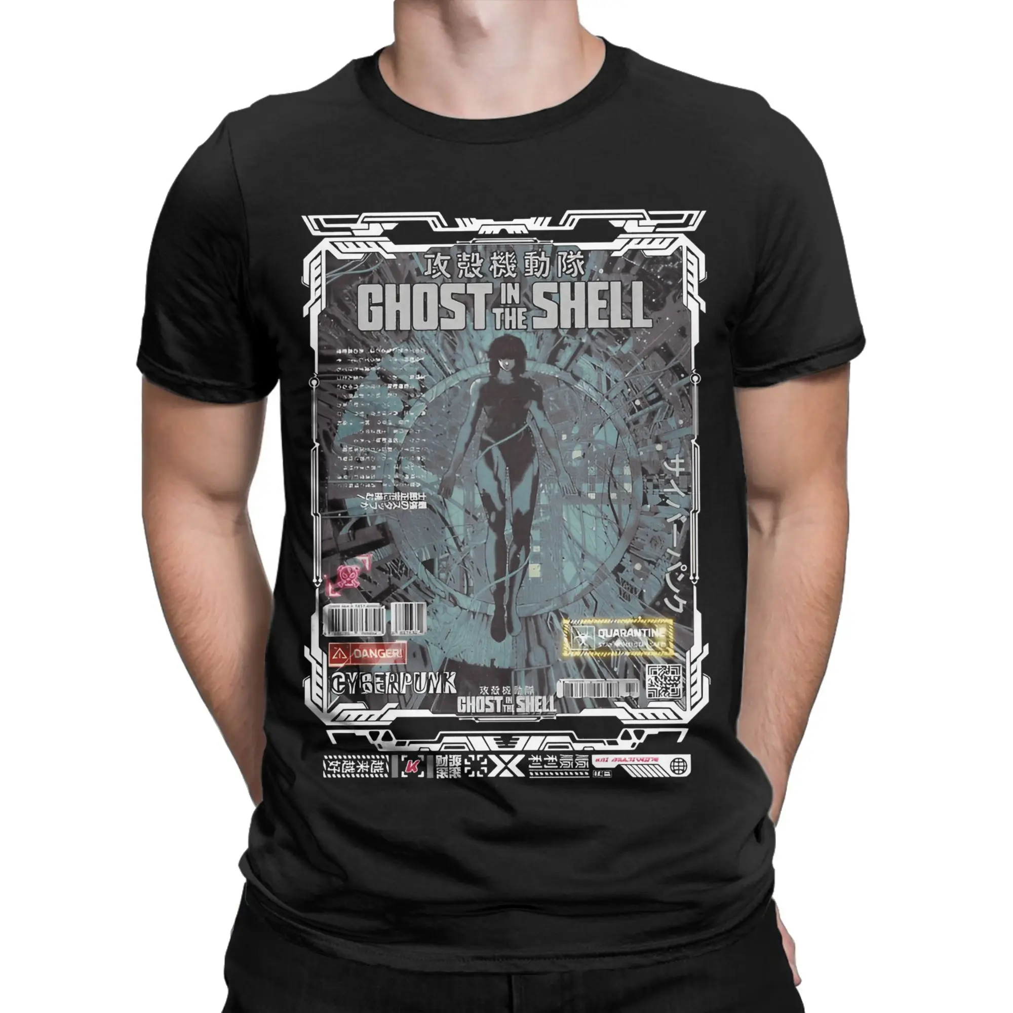 Men Ghost in the Shell T Shirts  100% Cotton Tops Crazy Short Sleeve Round Collar Tees Plus Size T-Shirt