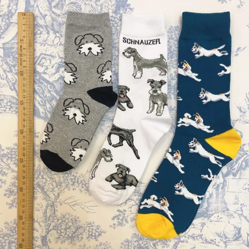 Imagen 2 del producto 1 par Dropshipping Unisex adulto calcetines de algodón corto cachorro Doge miniatura Schnauzer perro familia lindo regalo tienda de mascotas Sox de dibujos animados