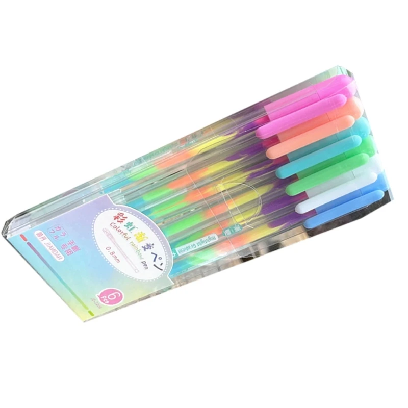 6/12x Rainbow Gel Pen Colorful Rainbow Pen Rainbow Ballpoint Pen Neons Gel Pen for Writing Drawing Journaling Sketching