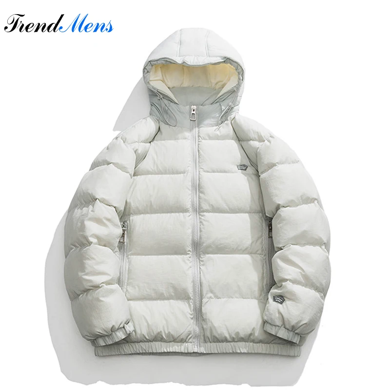 Men\'s Winter New Solid Color Basic Outdoor Mountaineering Hooded White Duck Down Jacket Casual Loose Thicken Warm Oversize Parka