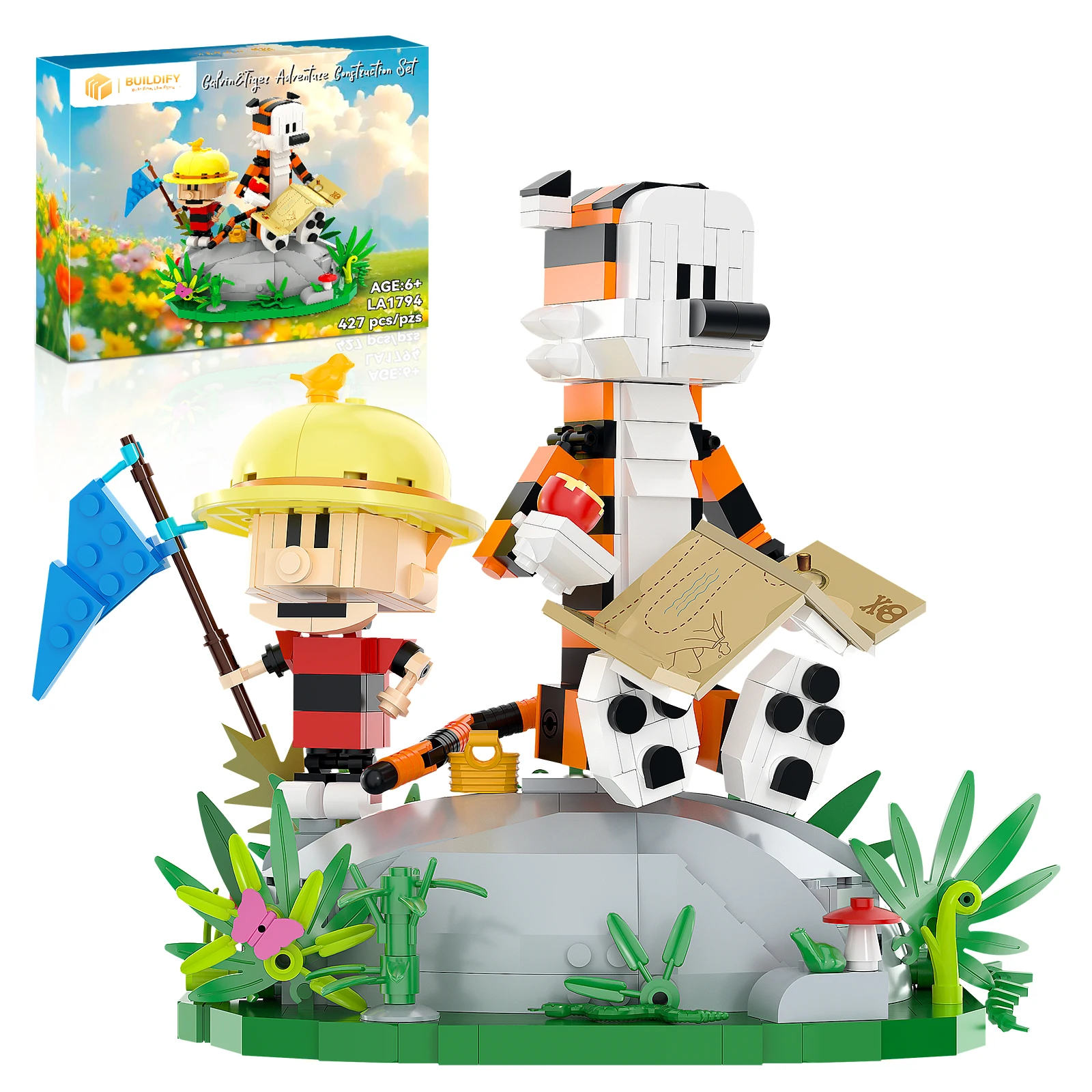 

Boy and Tiger Adventure Building Set, 427 Pcs, Cartoon Characters Model Toy, Collectible Building Bricks Birthday Gift for Fans