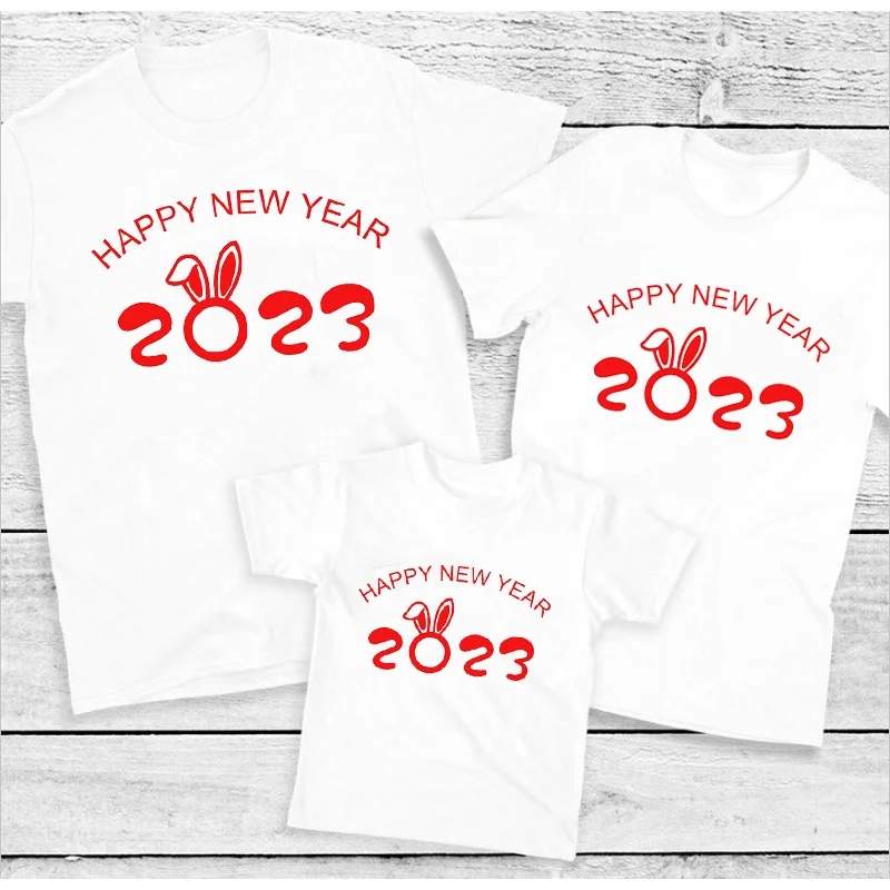 Fashion Chinese New Year 2023 Zodiac Rabbit T Shirt Graphic Family Matching Clothes Lovely Top Friends Gift Bunny Print Tshirts