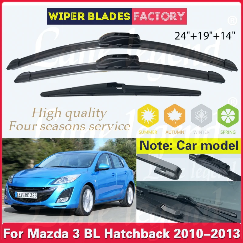 

3PCS Car Wiper For Mazda 3 BL Hatchback 2010 2011 2012 2013 Front Rear Windshield Windscreen Wiper Blade Rubber Car Accessories