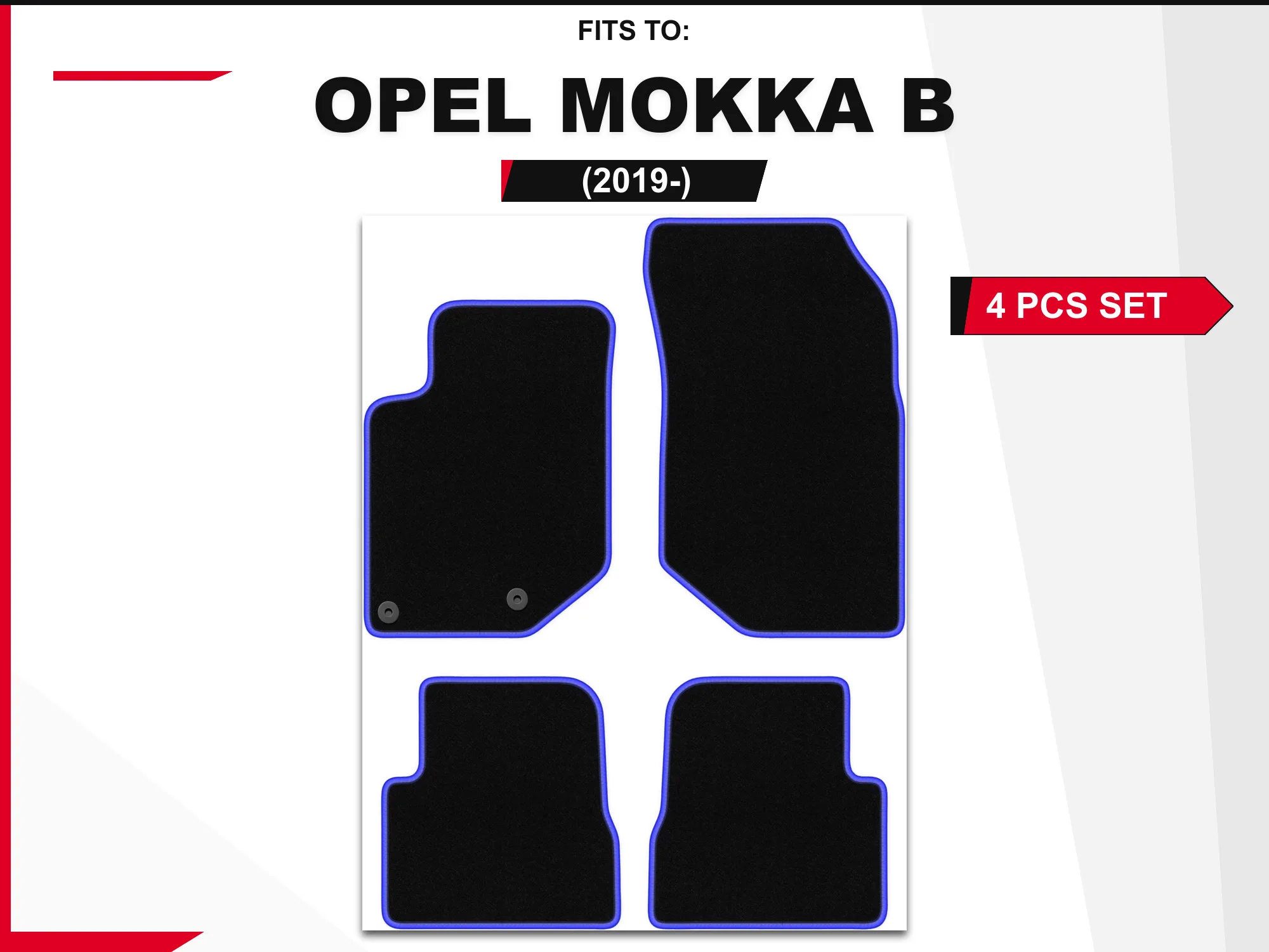 Velourstapijten voor: Opel Corsa F 2019- hatchback zwart en blauw bijpassende set autovloerbedekking