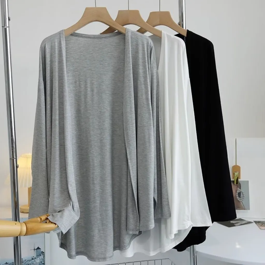 

Women's Mid-Length Modal Cardigan Air Conditioning Shirt Summer Autumn Sun Protection Thin Beach Coat Shawl Butt-Covering
