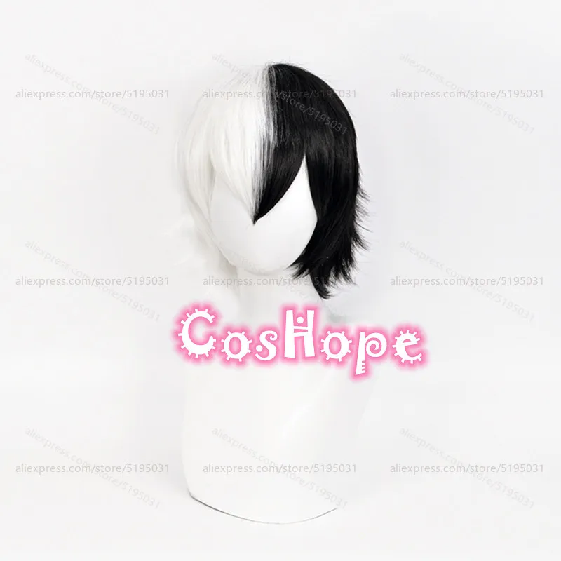 Monokuma Cosplay Wig Men Short Silver White Black Mixed Wig Cosplay Anime Cosplay Heat Resistant Synthetic Hair