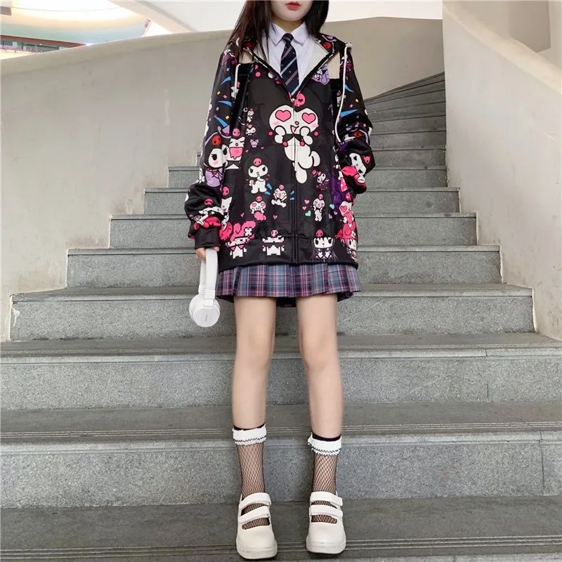 Hello kitty women Y2K Cartoon new Kuromi loose fashion printing clothes anime Japanese style soft girls Jackets