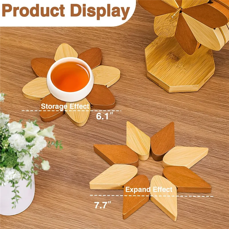 A93Z Heat-Resistant Wooden Trivets For Hot Dishes, Set Of 3 Kitchen Tree Coasters For Hot Bowl& Teapot