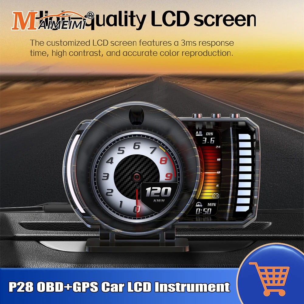 Auto Electronic Accessory P28 OBD2 HUD GPS Speedometer RGB Gesture Recognition Windshield Projector Fuel Consumption Gauge