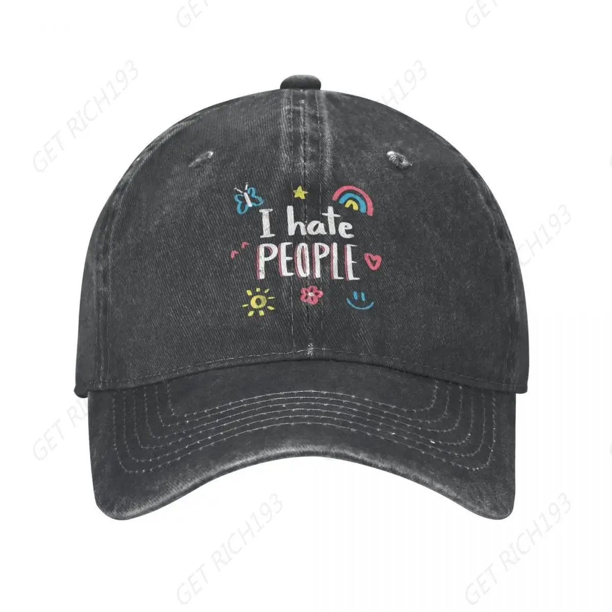 

I Hate People Baseball Cap Distressed Denim Washed Caps Hat Vintage Outdoor Activities Unstructured Soft Sun Cap