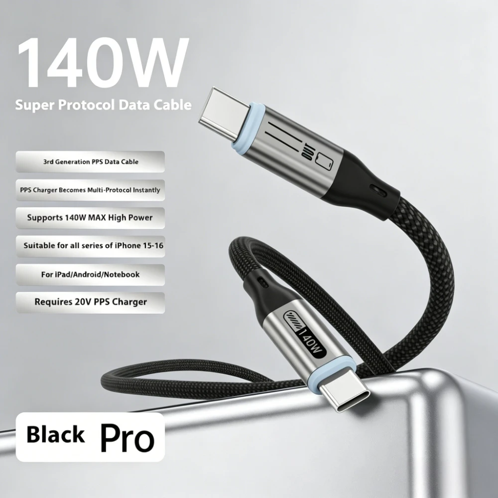 140W Type C Super Fast Charging Data Line 1.8m PD Nylon Weaving Mobile Phone Quick Charge Cable for iPhone Samsung Xiaomi Huawei