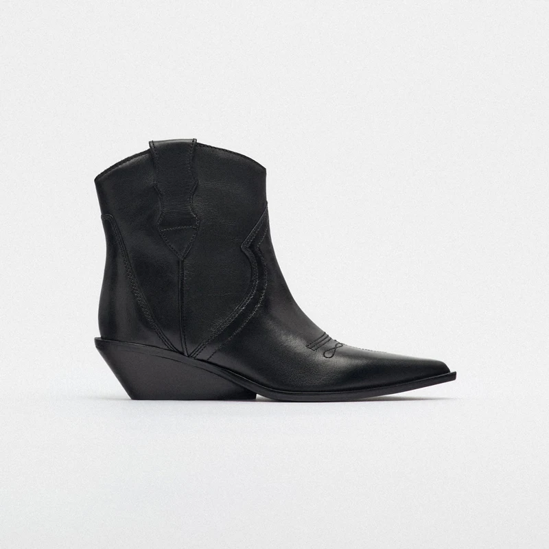 2026 Autumn Ankle Boots Women Pointed Toe Chelsea Boots Cow Leather Black High Heels Short Boots Shoes British Style Botas Mujer
