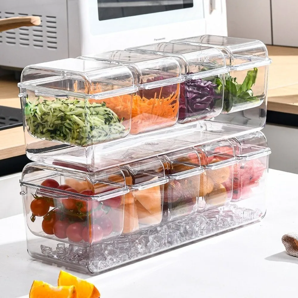 Transparent Fresh Iced Box Plastics Detachable Fridge Fruit Box Double Layered 4/5 Grids Chilled Fruit Fresh-keeping Box