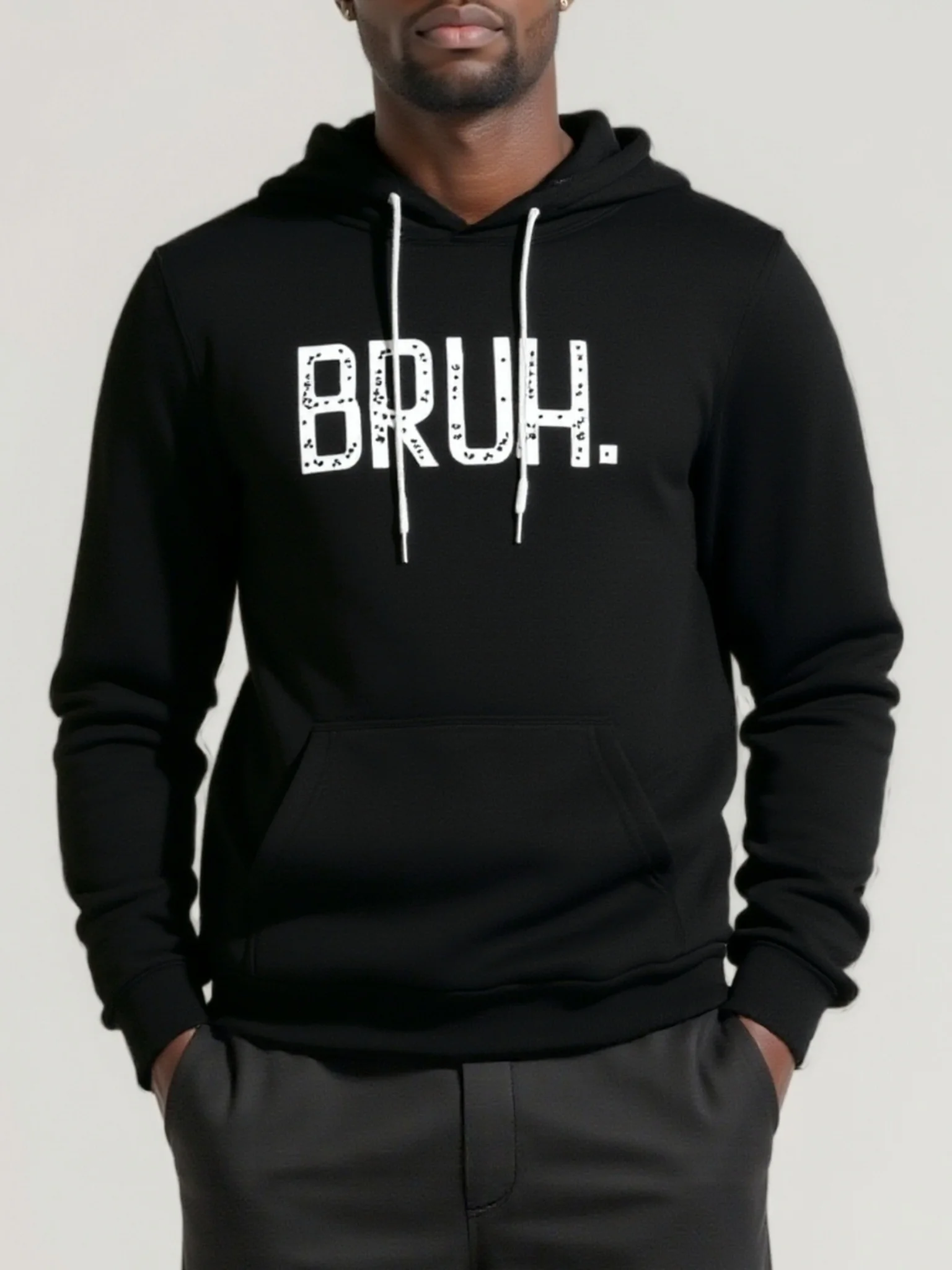 Neuer lässiger Kapuzenpullover für Erwachsene, Herren, „BRUH“, perforierter Druck, Herbst und Winter, Outdoor, weich, bequem, warm, Street Fashion, Sport