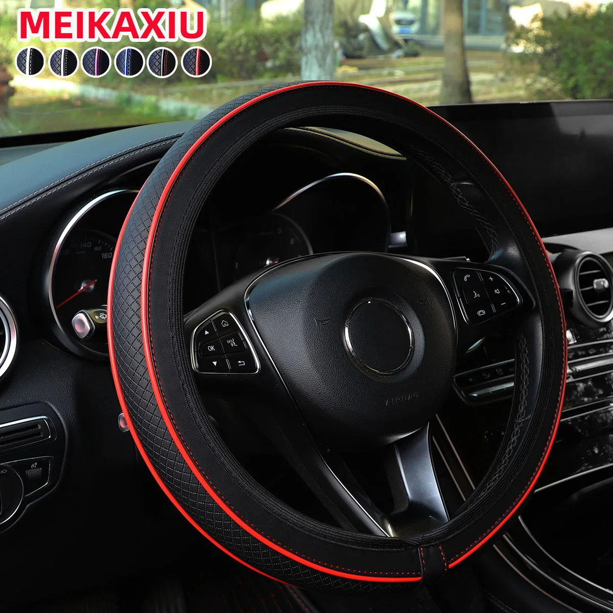 1PC Universal Fit Dicke PU Leder Auto Lenkrad Abdeckung Trim Streifen 14,5-15 Zoll Randlose Innen Dekoration zubehör – Detail 1
