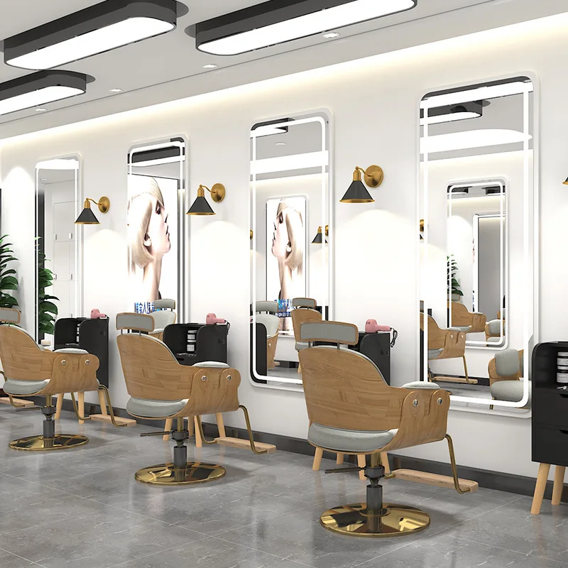 China Factory Beauty Salon Spiegel Möbel Salonausrüstung Beleuchteter Schminkspiegel Rechteckige Friseursalonspiegel
