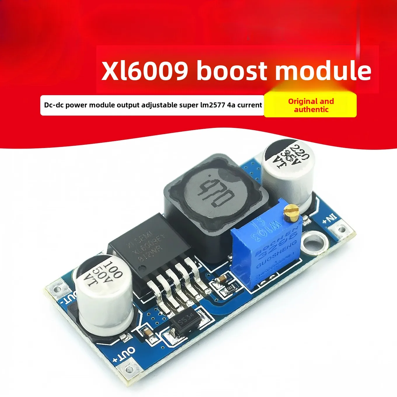 

2PCS XL6009 boost module DC-DC power module output adjustable beyond LM2577 4A current
