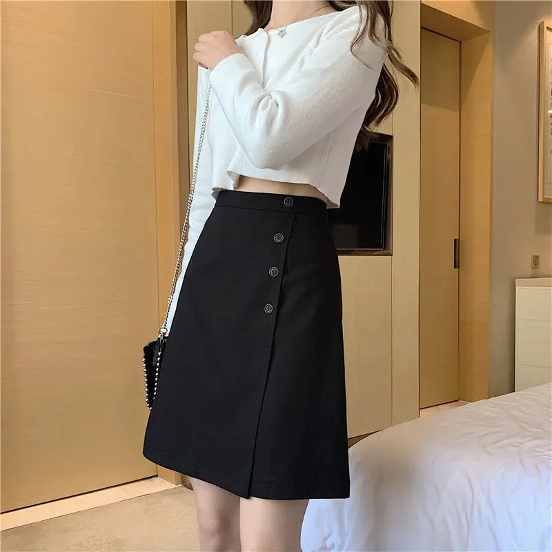 Skirts Women 3XL Knee-length Solid High Waist Ulzzang Simple Students All-match Leisure Chic Fashion Streetwear Mature Tender