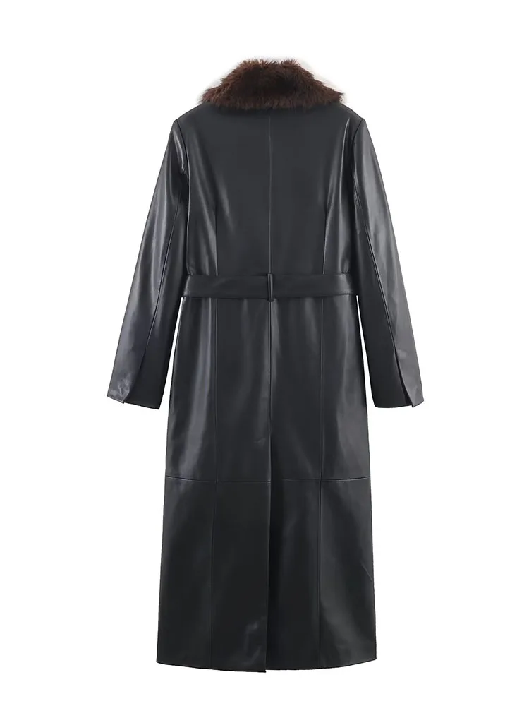 HH femmes hiver mode manteaux fourrure noire col rabattu manches longues à lacets décoration simple boutonnage femme vestes chaudes