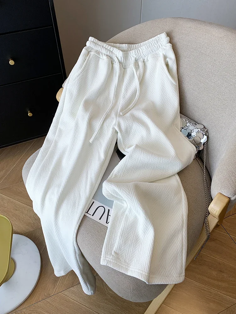 2024 خريف شتاء جديد المرأة عالية الخصر واسعة الساق السراويل موضة عادية كسول نمط Sweatpants بنطلون مستقيم